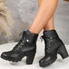 Women's Boots  New Winter Round Toe Lace Up Ankle Boots Fashion Chunky Heels Platform Short Boots Women's Shoes Size 42