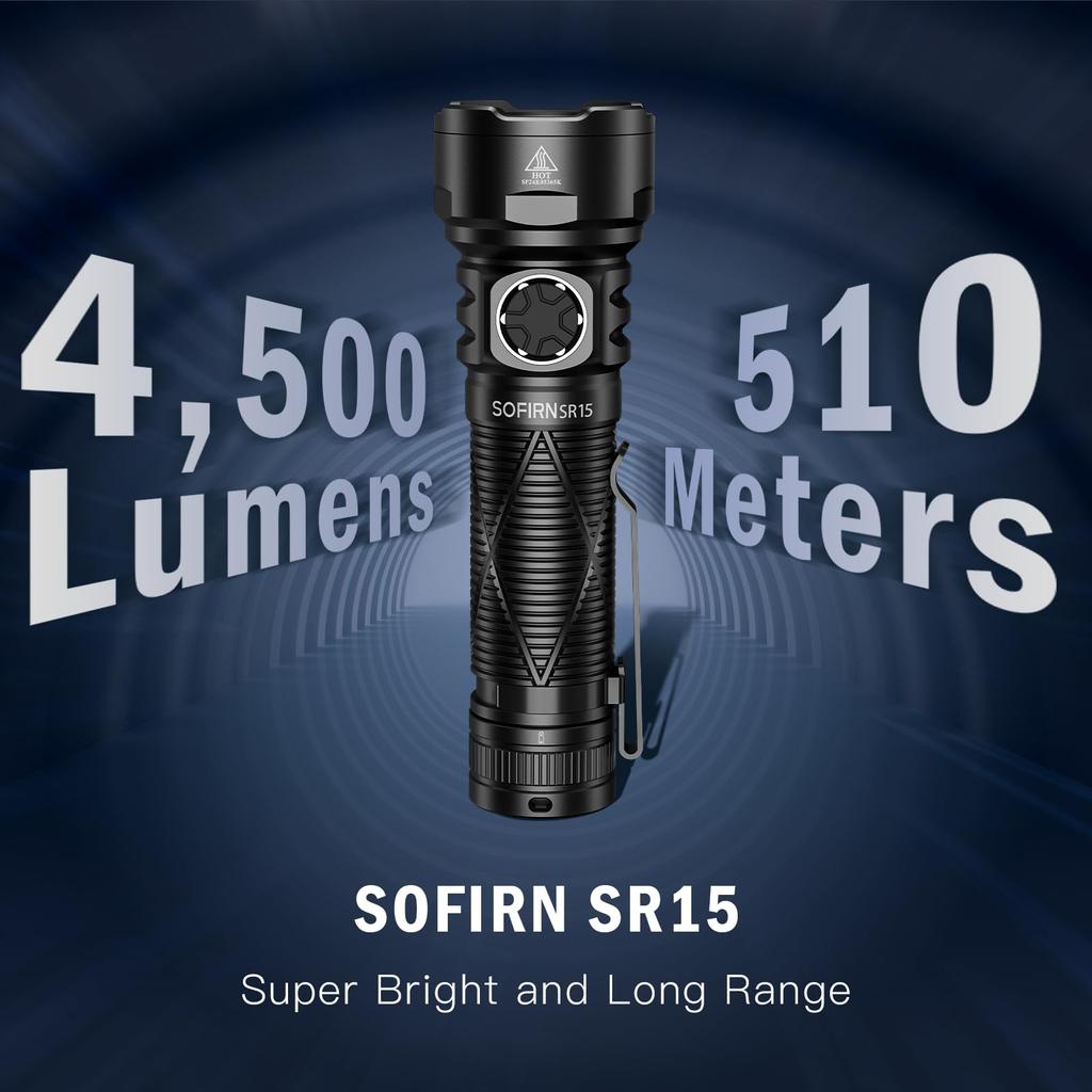 Sofirn SR15 Powerful LED Military 4500 High 8 Magnetic Tail IP68 Ideal for Emergency Power and Camping Flashlight, Flashlight, Grade, Strongest,