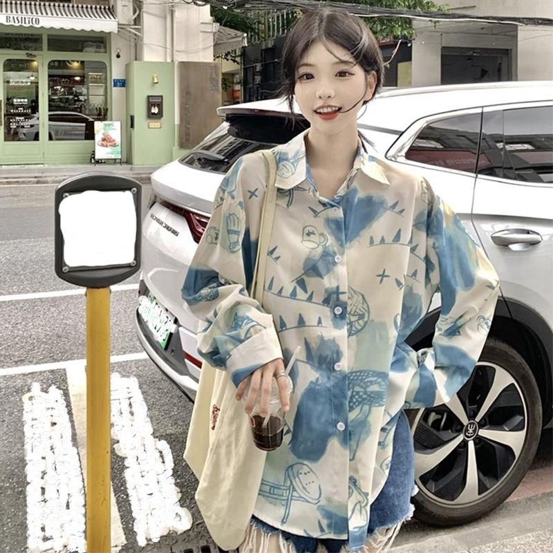 Женская рубашка с длинными рукавами и принтом граффити, свободные лацканы, повседневные женские блузки, однобортные женские универсальные топы-кардиганы