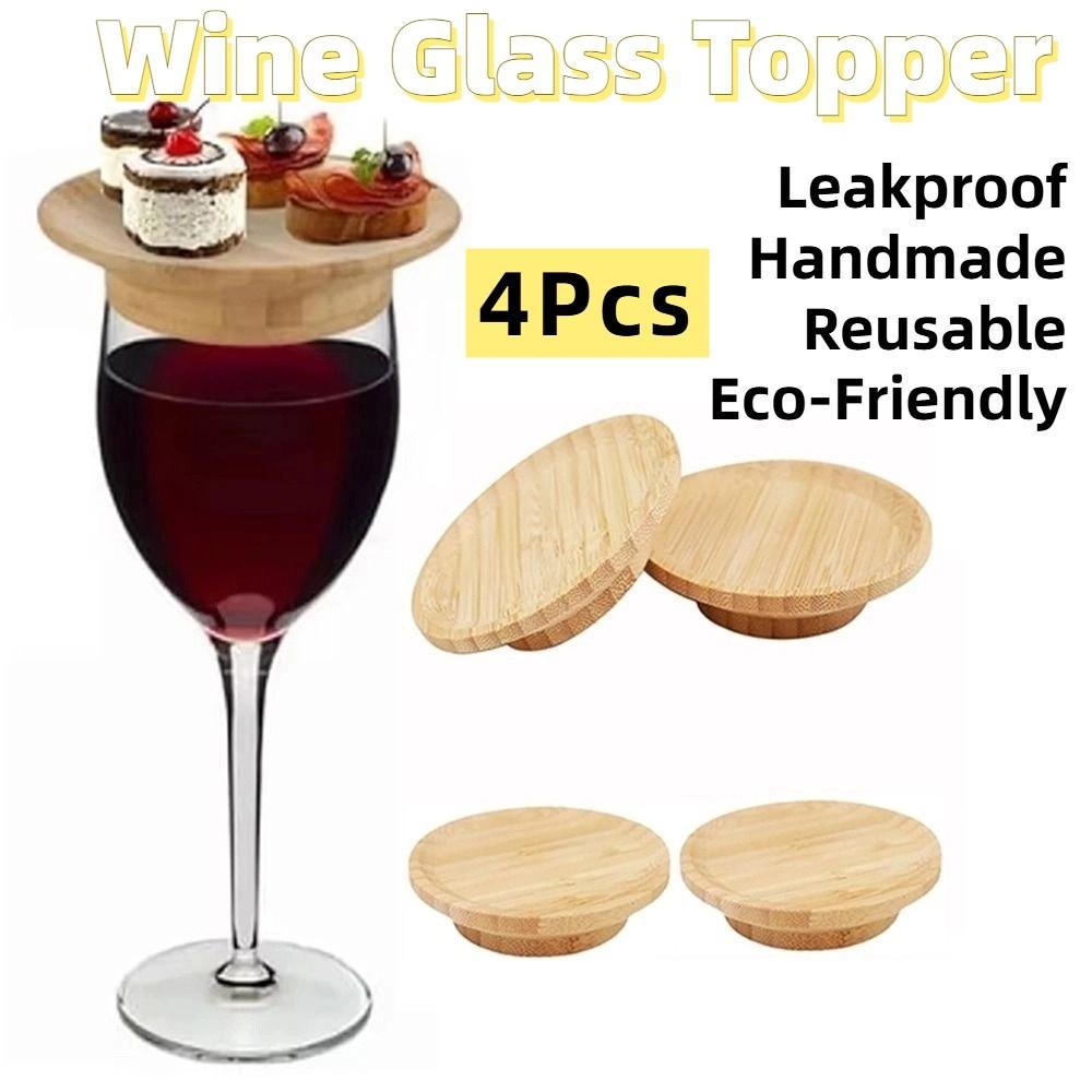 4Pcs Leakproof Wine Glass Covers Creative Wooden Red Wine Lid Gourmet Tray Wine Glass Tray  Bars