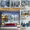 Christmas Snow Scene Home Decor Tapestry Forest Cottage Boho Decoration Hippie Christmas Tree Wall Decor Backdrop Fabric