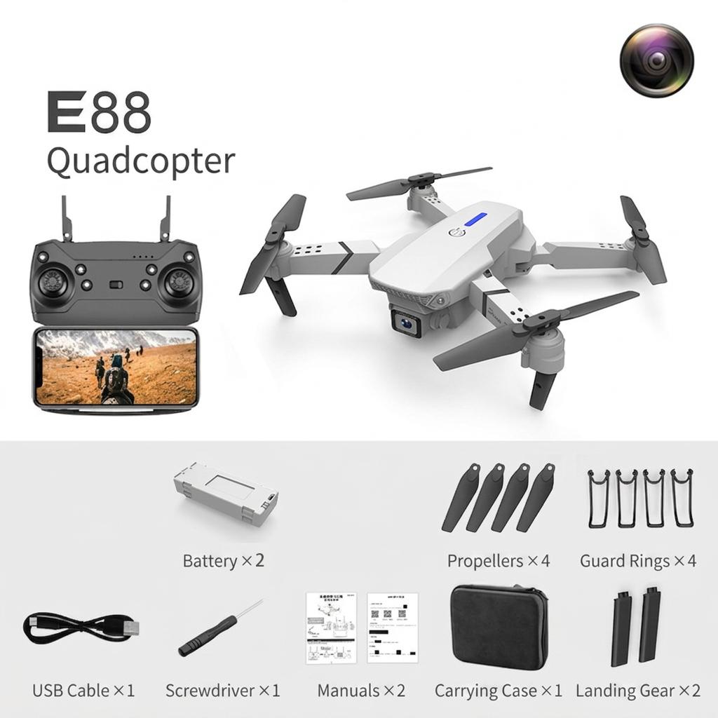 Мини-дрон E88 Pro с дистанционным управлением, 4K, двойная HD-камера, складной квадрокоптер, вертолет, игрушка, набор из 3 аккумуляторов, подарок для мальчика
