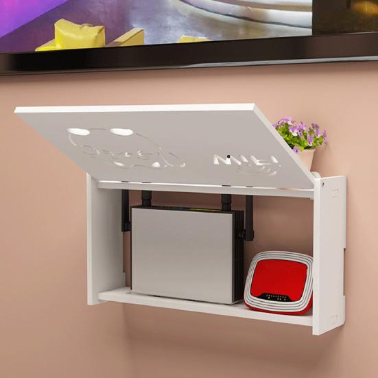 WiFi Router Storage Box Wall Mount Wooden Router Shelf Organizer Power Strip Cable Management Hider Rack for Modem Cable Router Cover