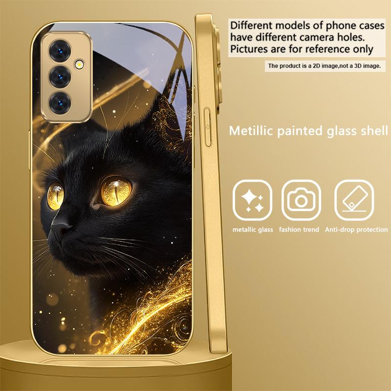 Таинственный черный кот Для Samsung Galaxy S26 S20 FE S21 S22 S23 Plus S24 Ultra S25Ultra S21+ S22Plus Золотой стеклянный чехол для телефона