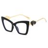 Trendy  Cat Eye Blue Light Glasses with Metal Love Inlay, Unisex Anti-Fatigue Computer Eyewear, Fashion Eyeglasses for Men & Women