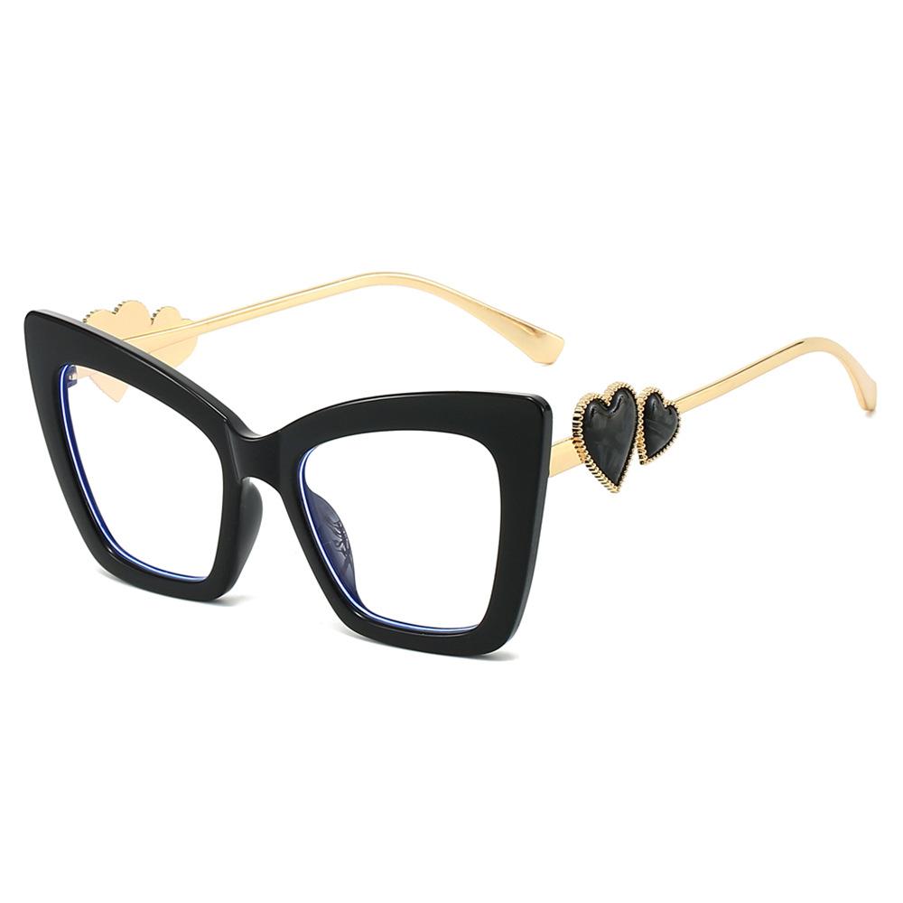 Trendy Cat Eye Blue Light Glasses with Metal Love Inlay, Unisex Anti-Fatigue Computer Eyewear, Fashion Eyeglasses for Men & Women
