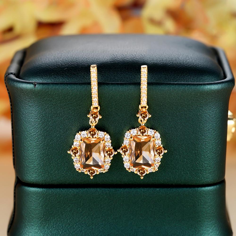 Серьги-подвески из кубического циркония золотого цвета, роскошные женские серьги, свадебные украшения для ушей