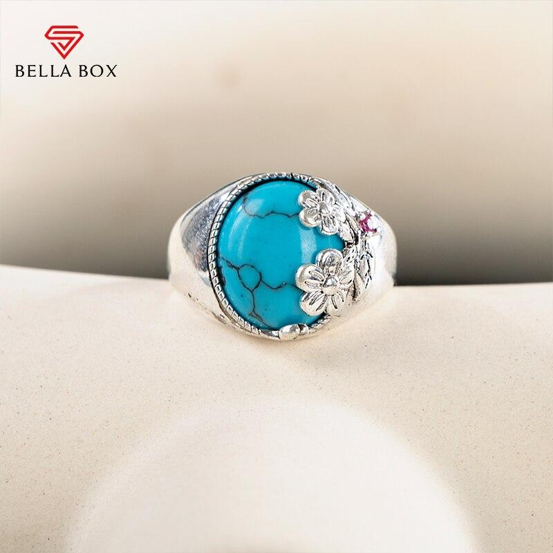 BELLA BOX Имитация тайского серебра S925, темпераментное открытое кольцо с бирюзовым лепестком для женщин, модные ювелирные изделия для свадьбы и помолвки