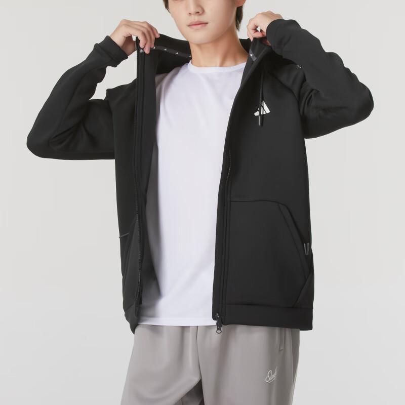 adidas Серия Essentials Мужская Однотонная с Принтом Логотипа-Буквы Худи с Длинным Рукавом Повседневная Куртка Черная IX5706