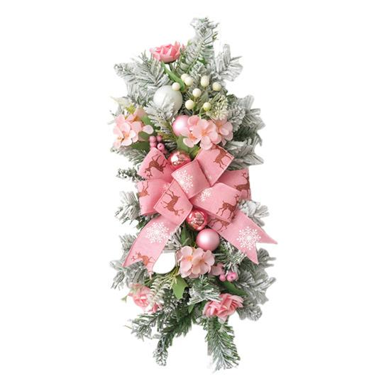 Рождественская гирлянда для лестницы с искусственным снегом, сосновыми шишками, лентой, реалистичный ПВХ рождественский венок для внутреннего декора, украшение лестницы, двери, каминной полки