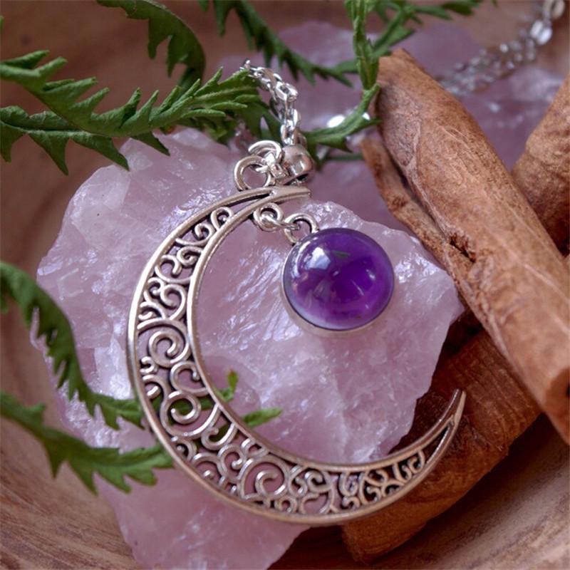 Готическое панк-ожерелье с фиолетовым хрустальным полумесяцем - Креативный кулон-заявление