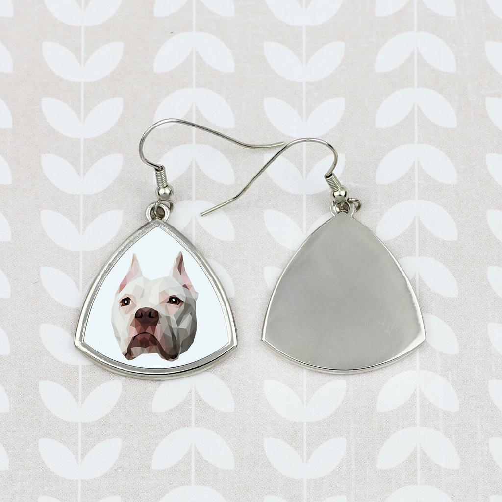 Amerykański Pitbulterier, Pit Bull, American Pit Bull Terrier, Pitbul, Apbt -Kolczyki Ze Zdjęciem I Napisem Geometryczne Pies Art-Dog