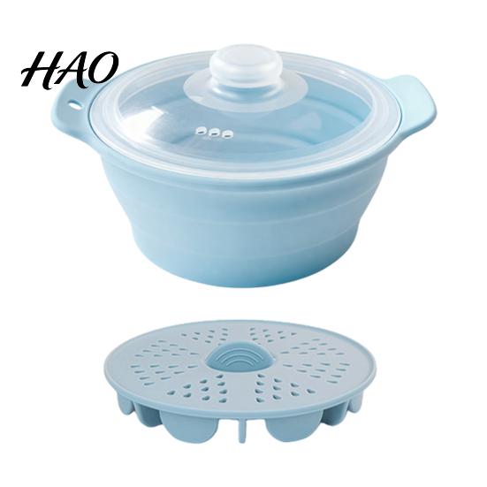 High Temperature Safe Kitchen Tool Foldable Silicone Microwave Steamer, Collapsible Steamer Bowl, Food Preparation Accessory Heat-Resistant Food-Grade