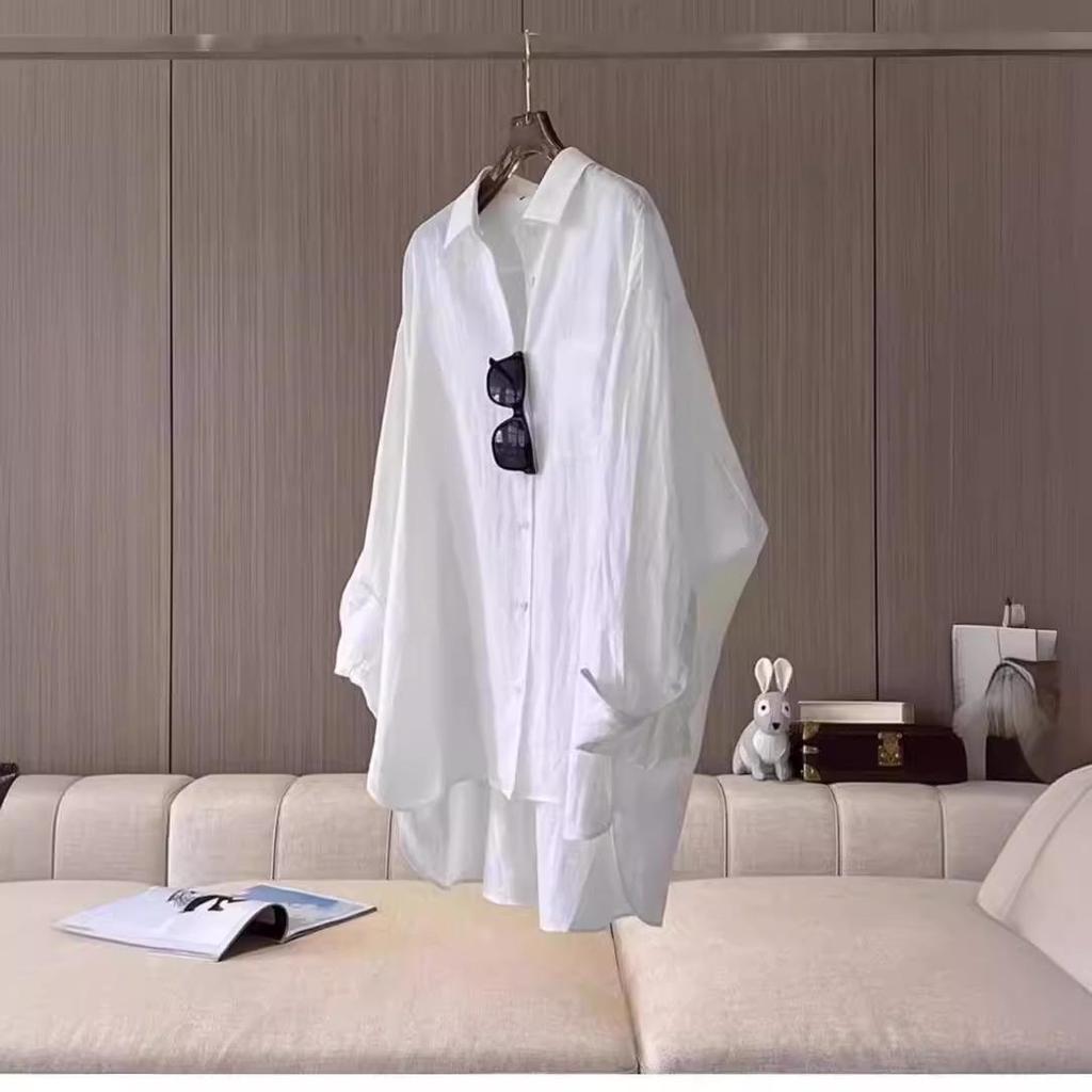 French-Style Women's White Sunscreen Cotton & Linen Long-Sleeve Summer Cardigan Top.