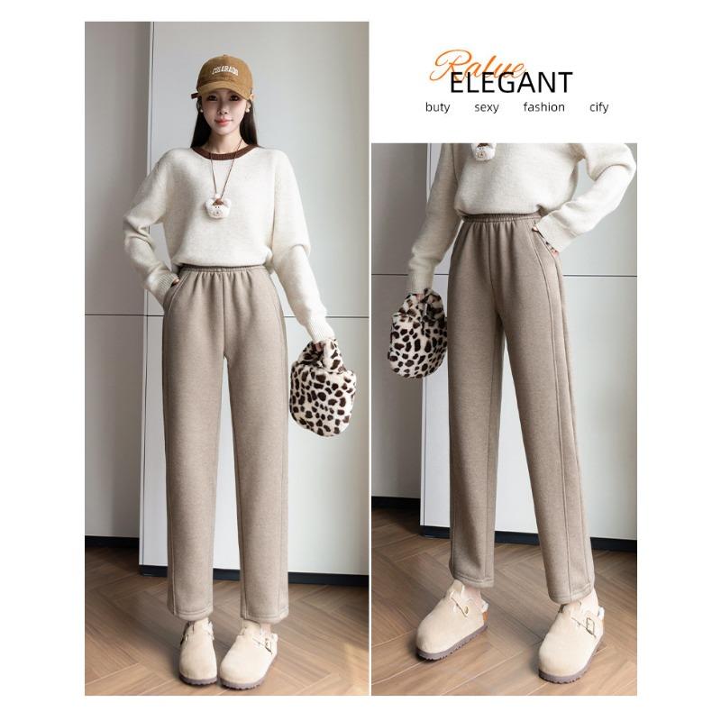 Осень Зима Эластичная талия Однотонные Вельветовые Теплые Брюки-карандаш Женские Свободные Повседневные На все случаи жизни Спортивные штаны Брюки