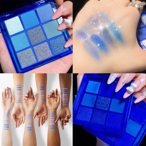 Unyoke Mini 9 Cool Shade Eyeshadow Palette Black Smoky Matte Glitter Eyeshadow Palette Smoky Eyeshadow Palette (09#Blue)