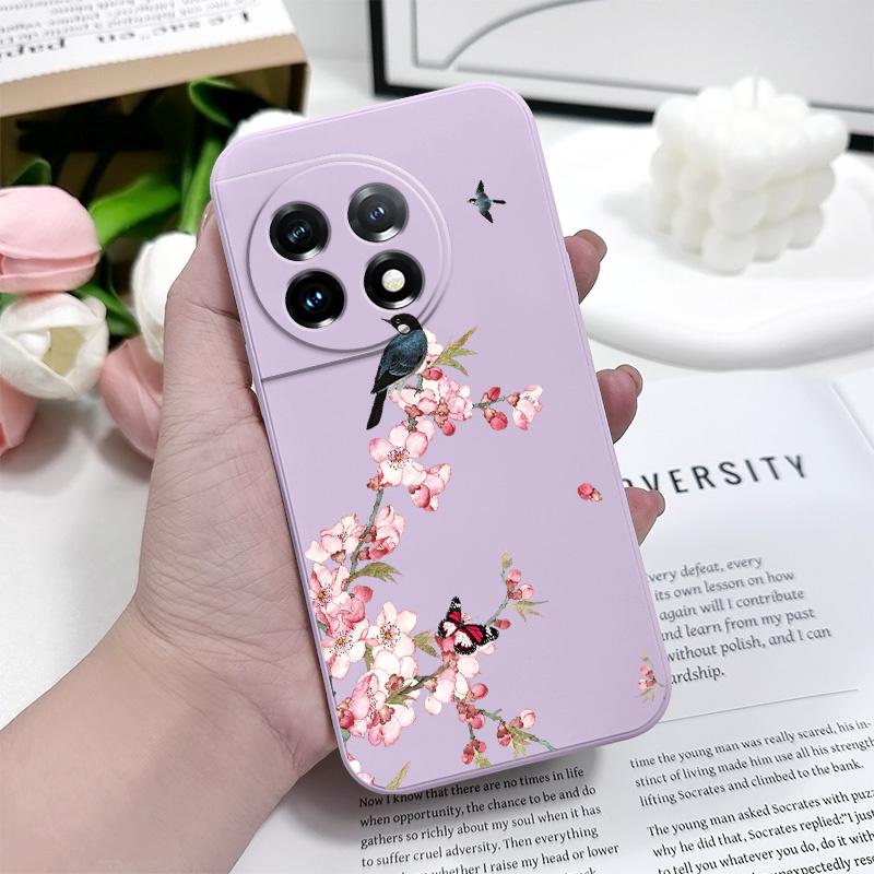 Peach Butterfly Phone Case For Oneplus 13 13R 12 12R 11 11R 10 10R 10T 9R 9RT 9 8T 8 7 7T Pro 5G Liquid Silicone Cover