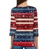 Women's T Shirt Tee Independence Day Printed Button  3/4 Sleeve Tunic Daily Weekend Fashion Basic V- Neck Regular Top
