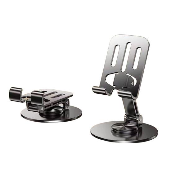 Phone Holder Foldable 360 Rotation Adjustable Desk Stand Metal Anti-Slip Silicone Pad Bracket for Phones Tablets