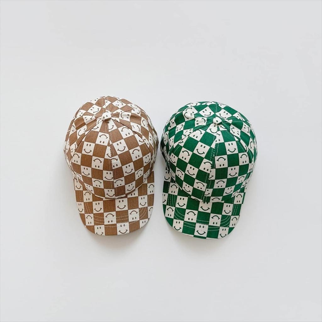 Misia Luxury Unisex Baseball Cap with Smile Pattern Checkered Design for Sizes Sky for Boys and Girls Kids' Spring/Summer, 52-54cm [26219-26223] Blue,