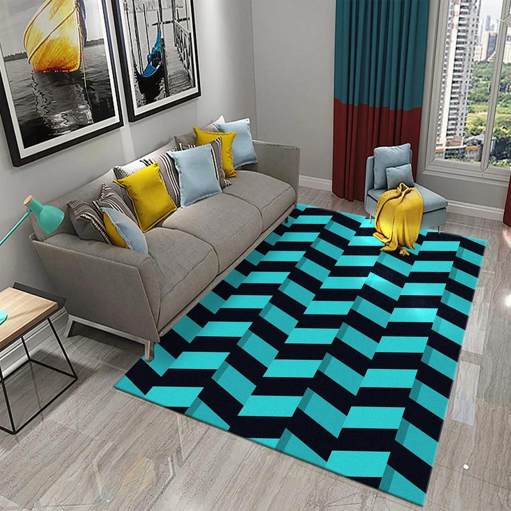 3D Retro Colorful Plaid Lines Carpet Colour Geometry Ethnic Style Rugs for Living Room Bedroom Decor Area Rugs Kitchen Floor Mat