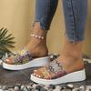 Модные женские тапочки, красочные сандалии на платформе с этническим узором, летняя удобная пляжная обувь, женские тапочки на танкетке, шлепанцы женские