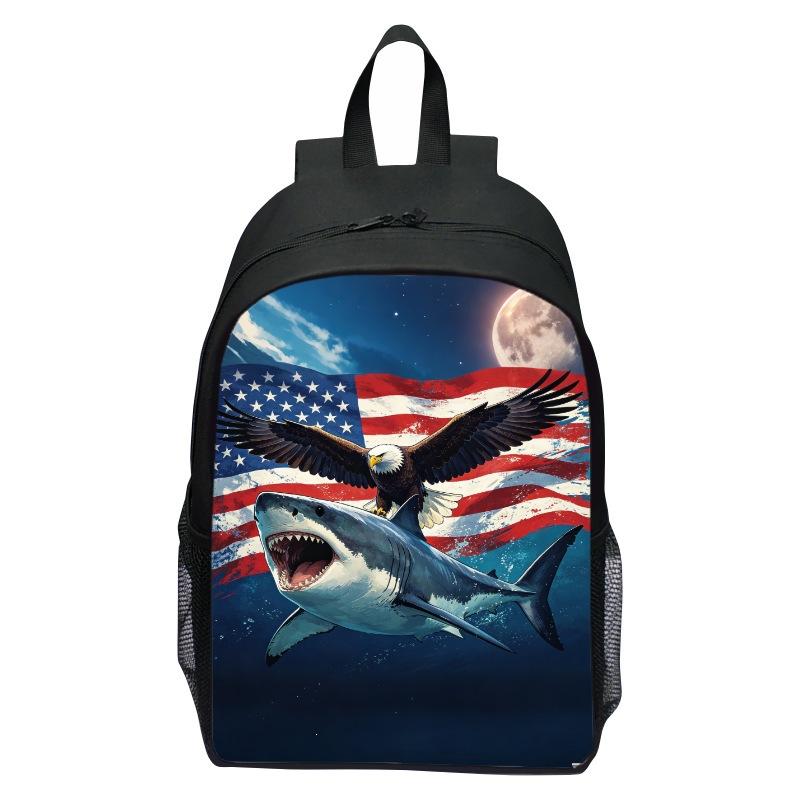 Shark Underwater World Eagle Print Backpack for Kids, Cartoon Double Shoulder School Bag, Lightweight Casual Daypack