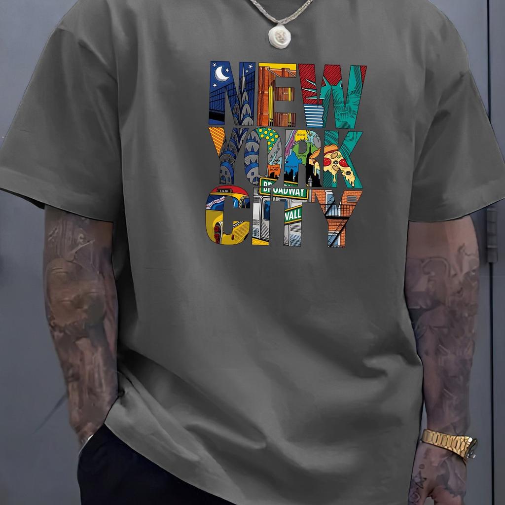 Summer Men's New York City Printed T-shirt 3D Printed Comfortable Casual Loose Fitting Pullover Sports Round Neck Short Sleeved Tops