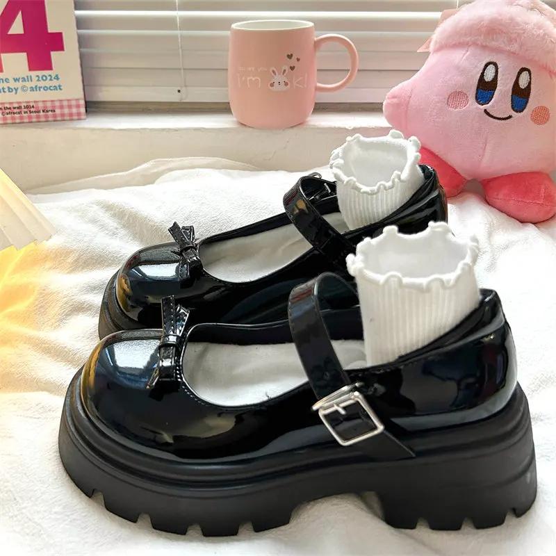 Classic Beige Platform Shoes Leather Oxford Shoes Women Bow Thick Sole Lolita Shoes Ladies Punk Gothic Shoes JK Uniform Shoes