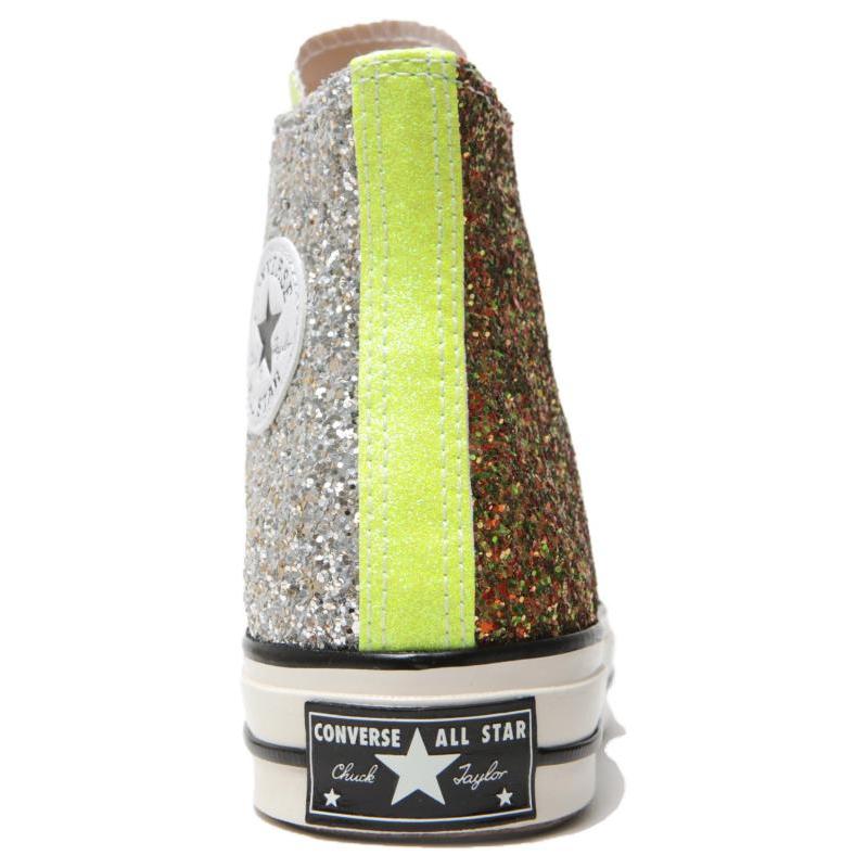 JW Anderson X Converse 1970s Round-toe Lace-up High-top Canvas Shoes Unisex Gold and Silver Sequins