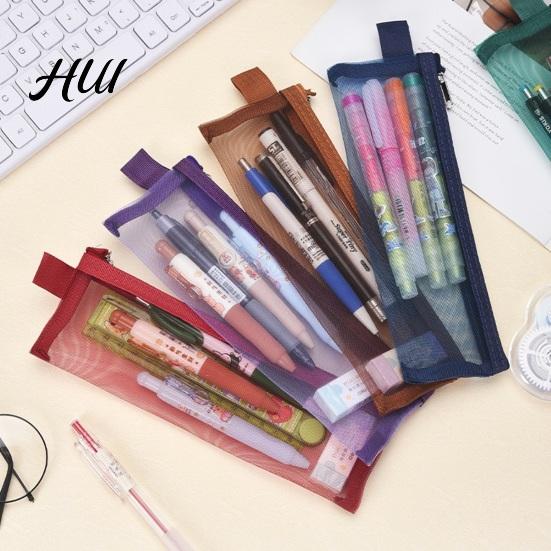 Large Capacity Pencil Case 2PCS Case, with Zipper Opening, Transparent Mesh Quick Access Fabric Organizer, Lightweight Storage Bag for School