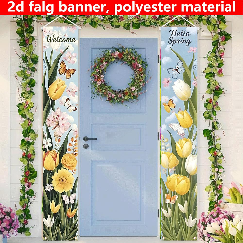 Spring Porch Sign Scene Welcome Spring 1 Pair 30x180cm Indoor Outdoor Decor