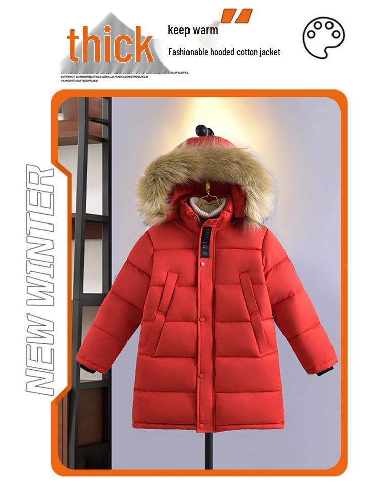 Kids' Winter Cotton Jacket with Fur Collar - Boys' Thickened Coat