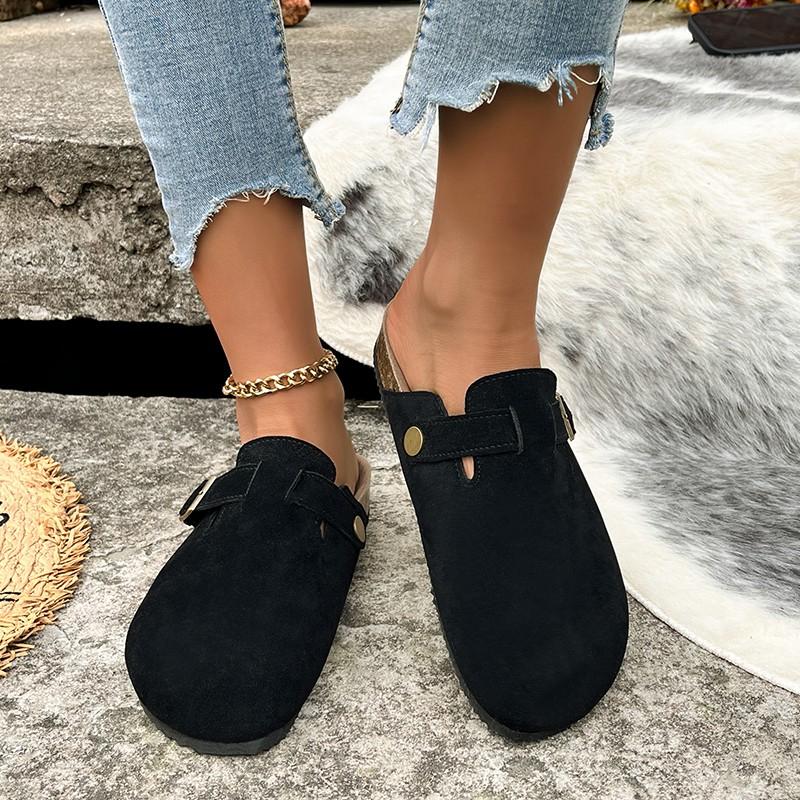 Женская обувь 2024 года, новые осенние тапочки с закрытым носком, замшевые кожаные сандалии-башмаки для женщин, ретро-модные садовые мюли-башмаки