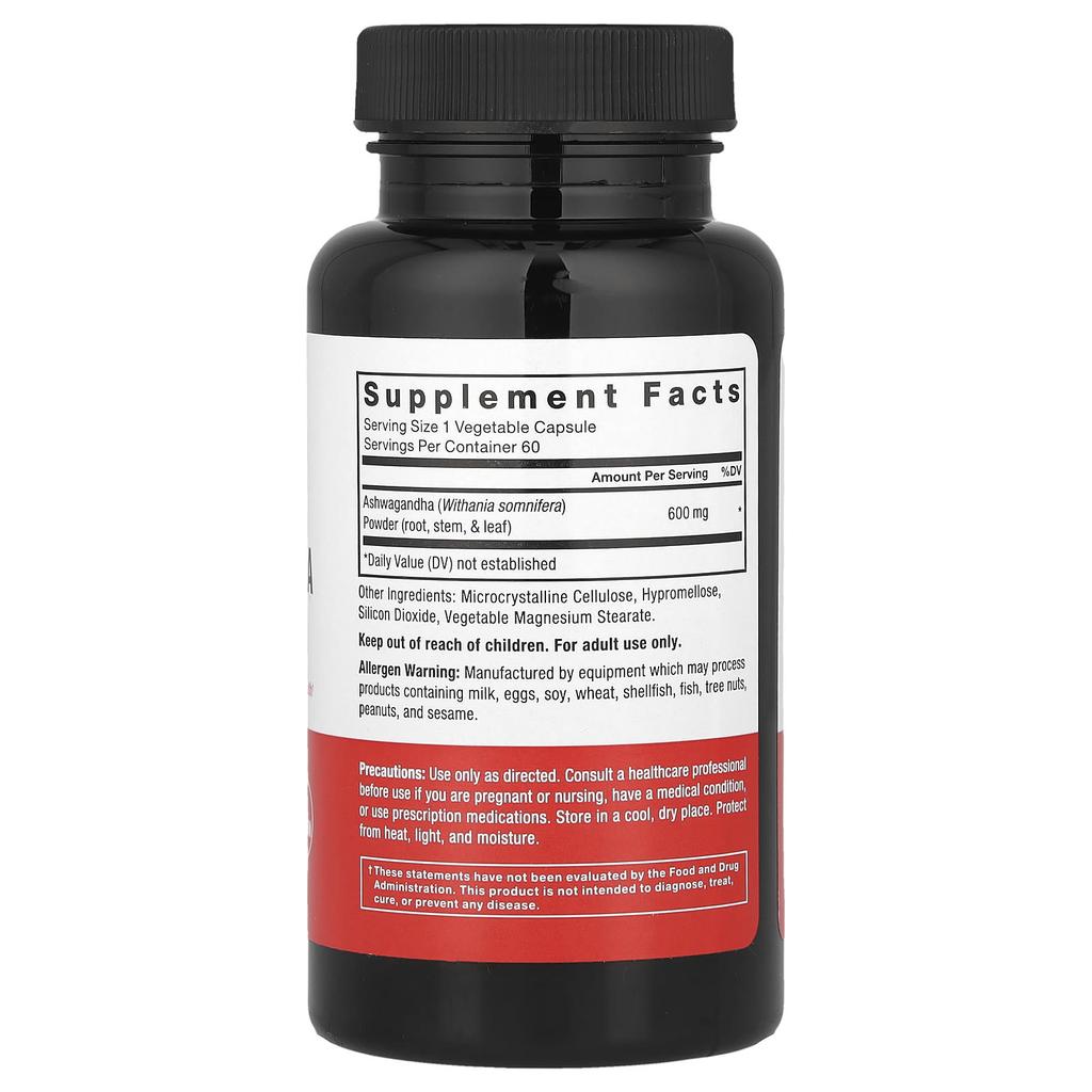 Ashwagandha, 600Mg, 60 Veggie Capsules
