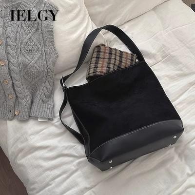 Ielgy Retro Style Bag Autumn Winter Fashion Commuter Bucket Bag High-End Sense One-Shoulder Tote Bag
