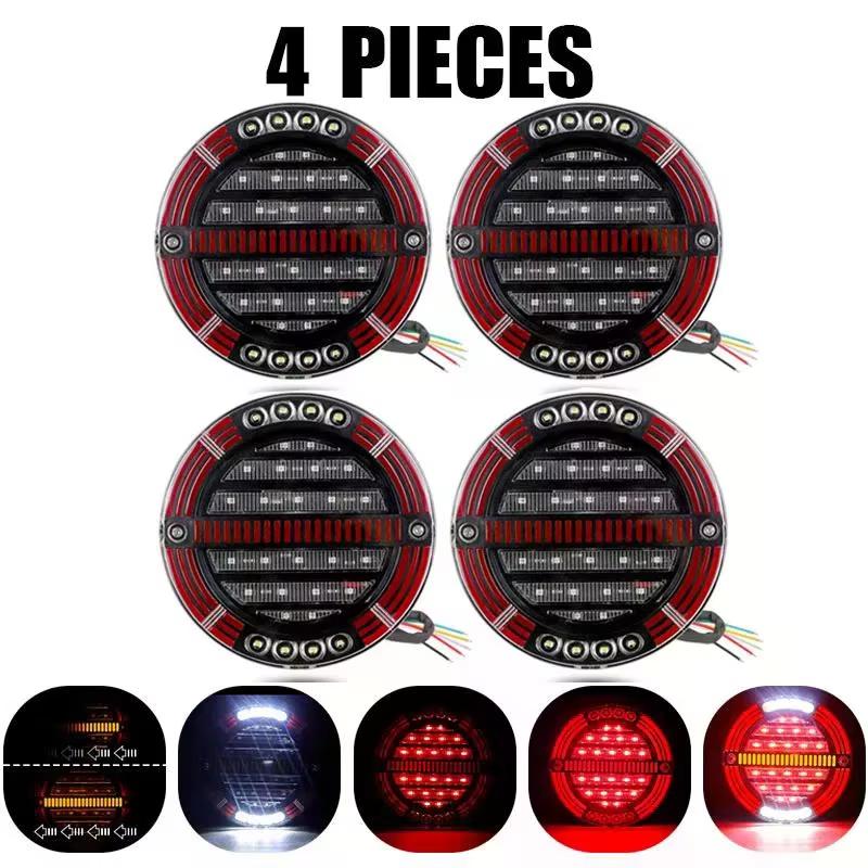 Round LED Tail Light with Sequential Turn signal lamp Stop Brake Light DRL For Truck Trailer Van Lorry RV Bus 4x4 Pickup 12V 24V