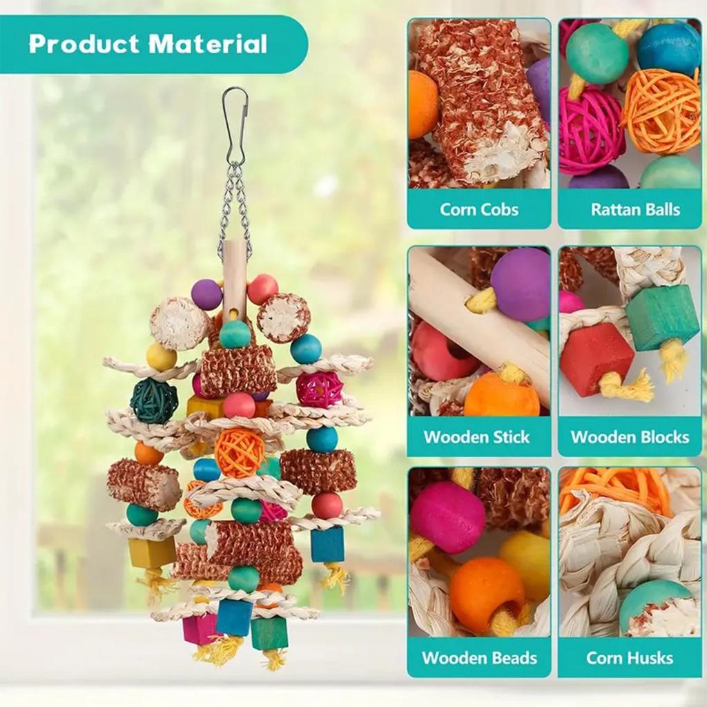 Parrot Toys Natural Corn Wood Parrot Bird Toys Love Bird Cage Funny Training Bird Toys Bite Resistant Bird Tearing Toy