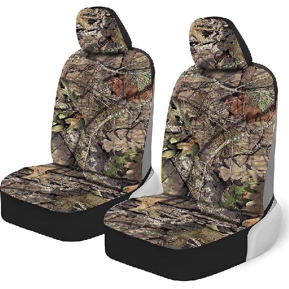 2 Packs Dark Camo Car Seat Covers With Matching Headrest Universal Fit Most Vehicles, Automotive Camo Interior Accessories Fits Most Cars, Sedans,