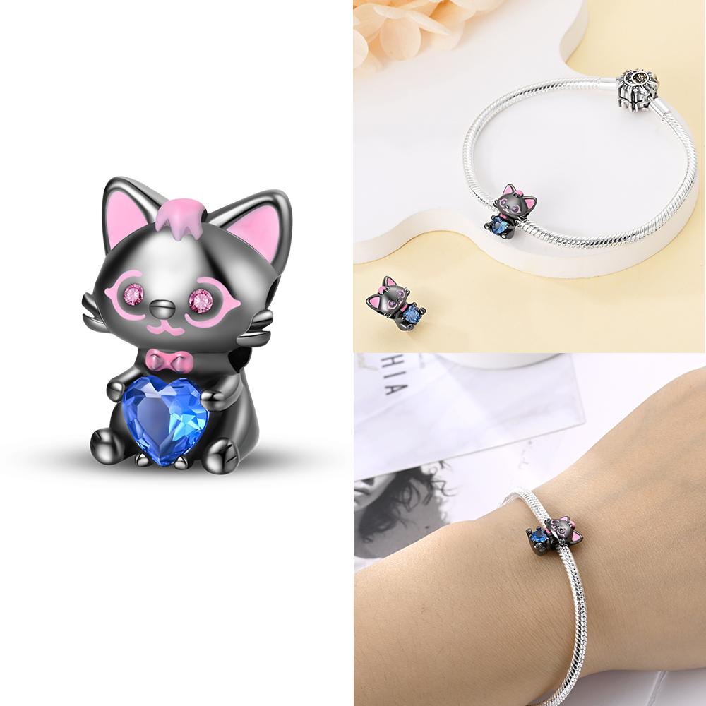 Copper Charms Animal Color Pink Rabbit Sheep Cat Dog Beads Fit 3Mm Original Bracelets Fine Diy Birthday Jewelry Make