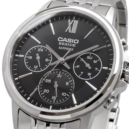 CASIO BESIDE Мужские кварцевые часы Сапфировое стекло Стальной браслет Многоосевой 24-часовой дисплей Черный Международная модель