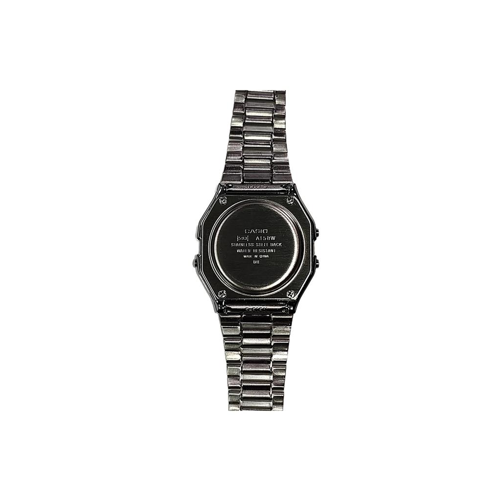 Casio Часы с кварцевым механизмом и стальным ремешком, унисекс, черный циферблат, A158WA-1(Часы1100--)
