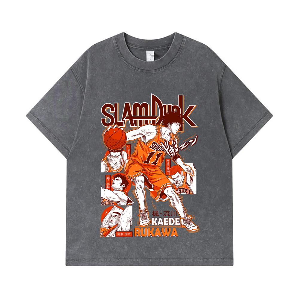 275 GSM Washed T-shirts 100% Cotton Slam Dunk V3 Kaeda Print Unisex Heavy Cotton T Shirt