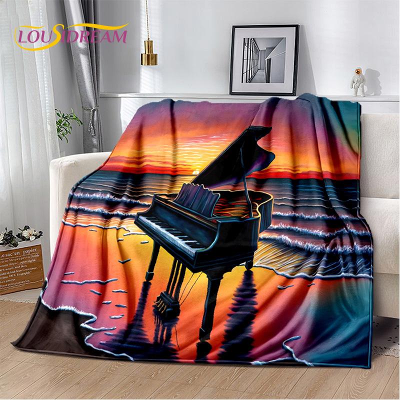 3D Dream Piano Key Music Instrument Cartoon Blanket,Soft Throw Blanket for Home Bedroom Bed Sofa Picnic Office Travel Cover Kids
