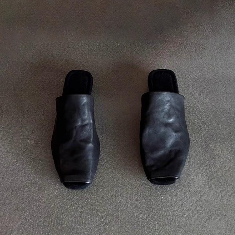 Новые сумки для верхней одежды голова полутапочки маленький рыбий носок мягкая кожа мюли.см низкий каблук толстый каблук мюли