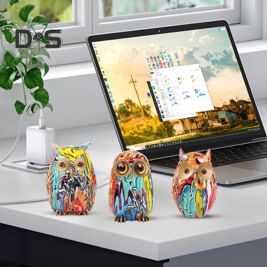 Граффити Сова Фигурка Сова из смолы Украшение для рабочего стола Многоцветная статуя Совы для дома Подставка под телевизор Офисная книжная полка Украшение стола