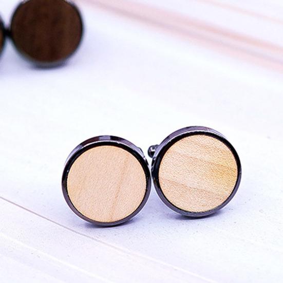 1 Pair Wooden Cufflinks with Storage Box Portable Magnetic Closure Men French Style