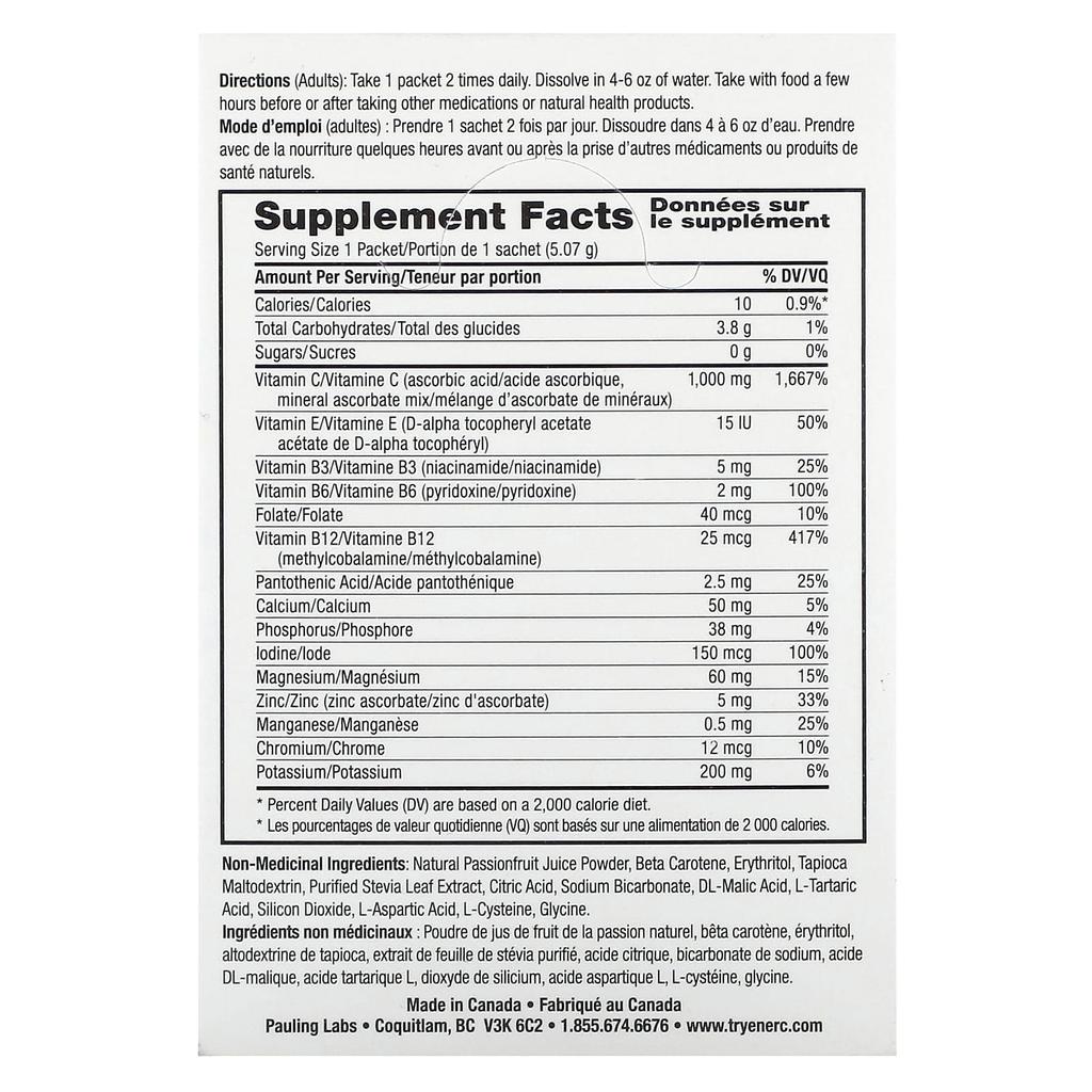 Ener-C, Vitamin C, Multivitamin Drink Mix, Passion Fruit Sugar Free, 1,000Mg, 30 Packets, 5.07G (0.2Oz) Each