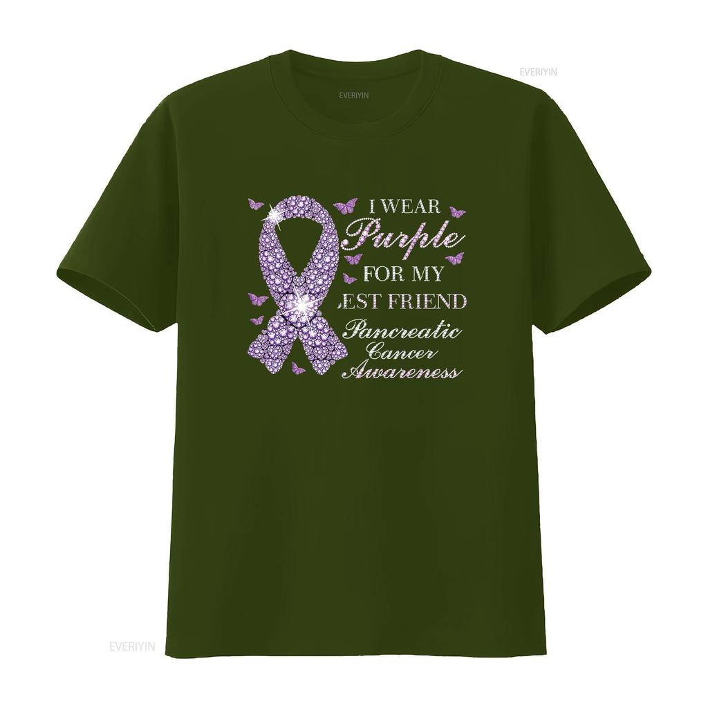 Женская футболка I Wear Purple For My Best Friend Pancreatic Cancer Awareness Черная 2XL Винтажная стирка Уличный стиль Дышащая