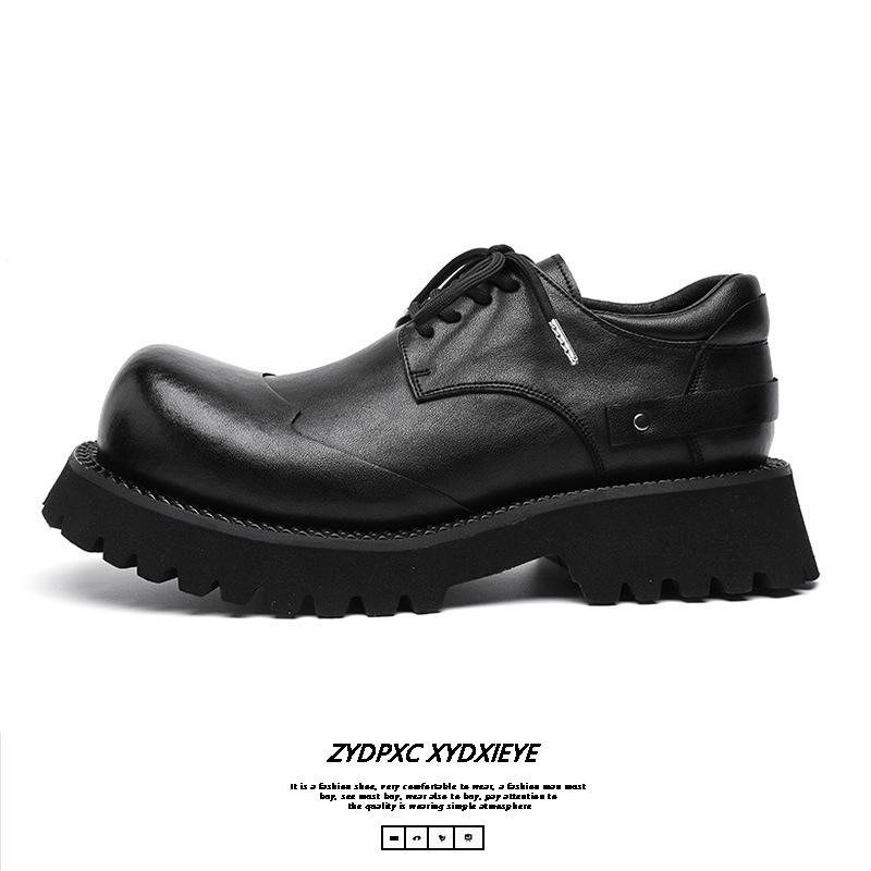 Туфли Дерби мужские с толстой подошвой и завышенной талией, черные, с низким верхом, повседневные, в британском стиле, кожаные 66689-B